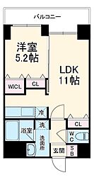 ルーエ五条堀川 7階1LDKの間取り