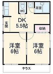 野々下ハイムＢ棟 1階2DKの間取り