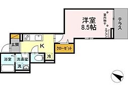 ミーツIII 3階1Kの間取り