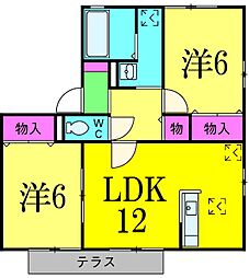 京成松戸線 みのり台駅 徒歩5分の賃貸アパート 1階2LDKの間取り