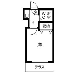 レオパレス21市丘町 2階1Kの間取り