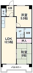 名古屋市営鶴舞線 原駅 徒歩13分の賃貸マンション 3階2LDKの間取り