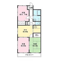 イーストリッチ 1階3DKの間取り