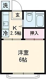 福士アパート 2階1Kの間取り