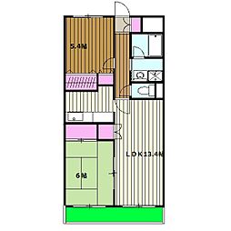 タカーラ・ハーヴェスト弐番館 2階2LDKの間取り