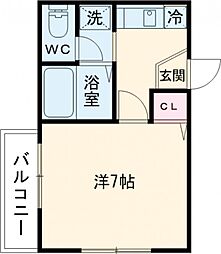 エーデルワイス D 2階1Kの間取り