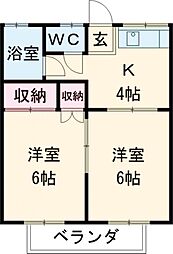 サトウハイツ 2階2Kの間取り