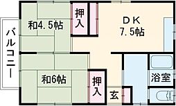鈴木アパート 1階2LDKの間取り
