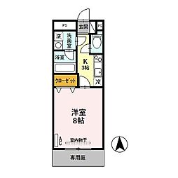 アメニティハイム 1階1Kの間取り