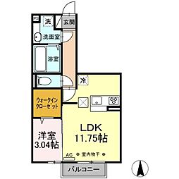 ラルーチェV 1階1LDKの間取り