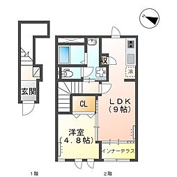 Ｐｒｅｇａｒｅ（プレガーレ） 2階1LDKの間取り