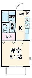 JR常磐線 新松戸駅 徒歩14分の賃貸アパート 2階1Kの間取り