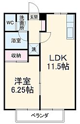マイシャトウ平須 1階1LDKの間取り