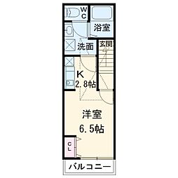 JR総武線 市川駅 徒歩13分の賃貸アパート 2階ワンルームの間取り