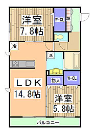 ラ・パール・デュー 3階2LDKの間取り