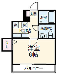 ウエストガーデン所沢 1階1Kの間取り