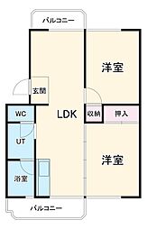 たかさごコーポラス碧南 3階2LDKの間取り