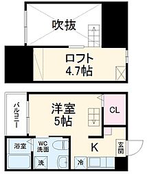 名鉄常滑線 道徳駅 徒歩7分の賃貸アパート 2階ワンルームの間取り