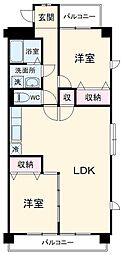ピアレス高畑 3階2LDKの間取り