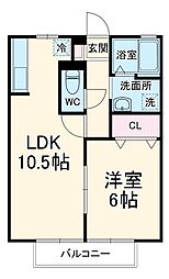 クレール伊勢 2階1LDKの間取り
