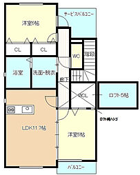 名鉄名古屋本線 本星崎駅 徒歩15分の賃貸アパート 2階2LDKの間取り