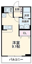 グランドゥール 3階1Kの間取り