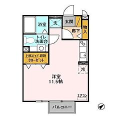 シャルマンII　Ｄ 2階ワンルームの間取り