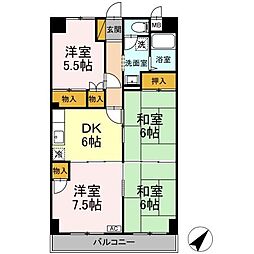 京成松戸線 常盤平駅 徒歩5分の賃貸マンション 5階4DKの間取り
