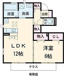 京成松戸線 新鎌ヶ谷駅 徒歩16分の賃貸アパート 1階1LDKの間取り