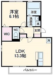 ベニルージュ 2階1LDKの間取り