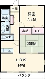 JR東海道本線 岡崎駅 徒歩15分の賃貸マンション 4階2LDKの間取り