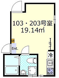 ルーエ亀有 2階ワンルームの間取り