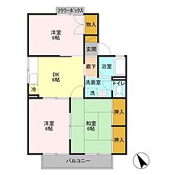 サンライズコーポ森B 3DKの間取図画像