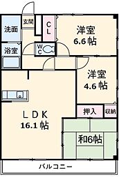 名古屋市営鶴舞線 原駅 徒歩16分の賃貸マンション 3階3LDKの間取り