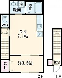ウェルスクエア都立大学 2階1DKの間取り