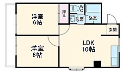 コーポ天道 3階2DKの間取り