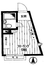 第三通南ハウス 2階ワンルームの間取り