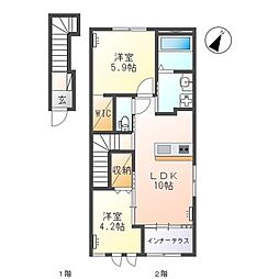 コンフォール 2階2LDKの間取り