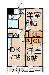 JR中央線 立川駅 バス15分 成隣小前下車 徒歩3分の賃貸マンション 1階2DKの間取り