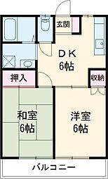 メゾンソレイユI 2階2DKの間取り