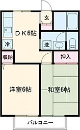 ハーモニー日野台 2階2DKの間取り