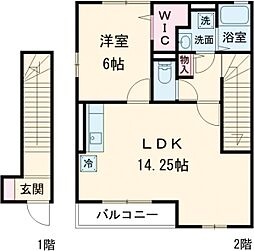 ウィスタリア・ガーデンＢ 1階1LDKの間取り