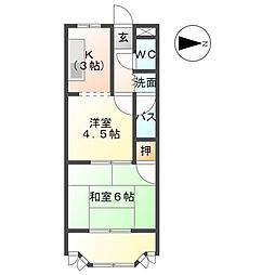 シャンブル・クレールU1 2Kの間取図画像