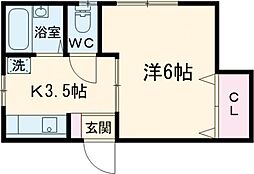東京メトロ千代田線 北千住駅 徒歩6分の賃貸アパート 2階1Kの間取り