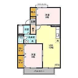 カーサみつわ台　D 2階2LDKの間取り