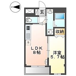 グリー玉川上水 2階1LDKの間取り