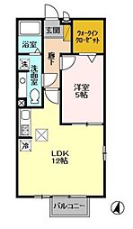 クレールセゾン　B 1階1LDKの間取り