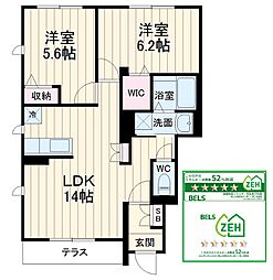 Ｌａ　vｉｅ　ｂｅｌｌｅ 1階2LDKの間取り