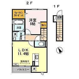 JR青梅線 中神駅 徒歩7分の賃貸アパート 2階1LDKの間取り