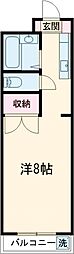サンライズベル 2階1Kの間取り